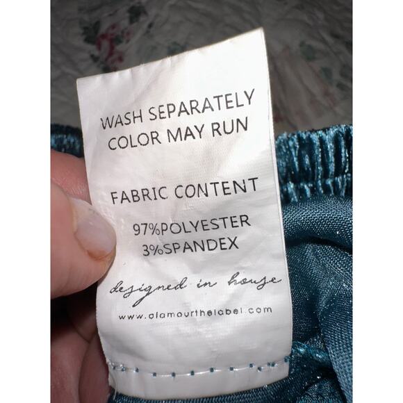 ALAMOUR THE LABEL AUSTRALIA TEAL CRUSHED VELVET PALAZZO PANTS S - Picture 9 of 10